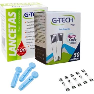 Imagem de Kit Glicemia G-T.e.c.h. 100 Lancetas + 50 Tiras Reagentes Vita