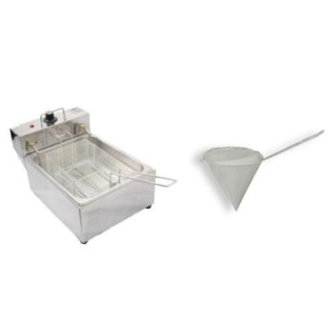 Imagem de Fritadeira Industrial Elétrica Ipe Cozinhas 5L Coador Chinoy, Prateado