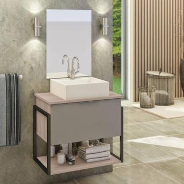 Imagem de Kit Gabinete Banheiro Industrial TECH 60cm Madeirado/ Cinza (gabinete 