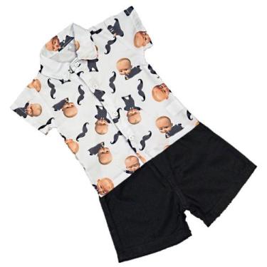 Imagem de Conjunto Infantil Bebê Menino Mauricinho Camisa Social Mais Shorts Tem