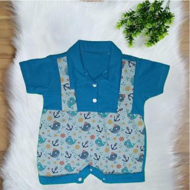 Imagem de Macacão Curto Bebe Menino Jardineira Com Gola Estampado RN a 03 Meses 