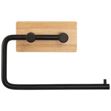 Imagem de Porta Papel Higiênico sem Furos Ferro e Bambu Elegante e Moderno - Cli