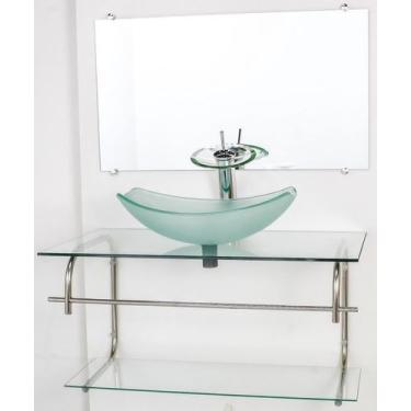 Imagem de Gabinete de vidro para banheiro inox 90cm cuba oval chanfrada incolor 