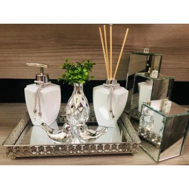 Imagem de Kit Lavabo Luxo Prata Potes Aroma Sabonete Porta Escovas - Ateliê Cria