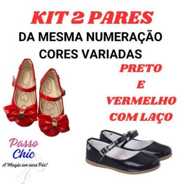Imagem de Kit 2 Pares Sapatilha Infantil Menina Verniz Lisa E Com Laço Confortáv
