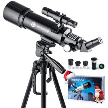Imagem de YUANZIMOO Telescópio 70 mm abertura 400 mm refrator telescópio astronômico portátil para crianças adultos iniciantes com bolsa de transporte de tripé preto