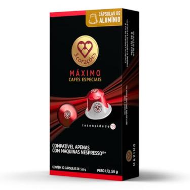 Imagem de 3 Corações Cápsulas de Café Máximo Intensidade 13, Compatíveis com Nespresso, contém 10 cápsulas
