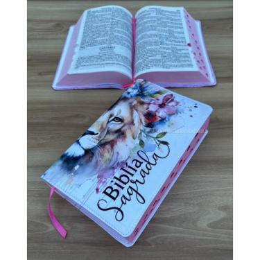 Imagem de Biblia ARC Leão Safira floral - Com harpa e corinhos índice digital - 