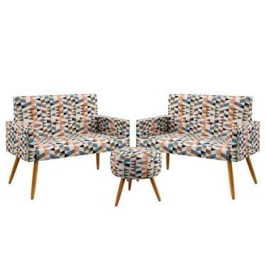 Imagem de Kit 2 Poltronas Namoradeira Vega e Puff Solar Suede Estampado Laranja 