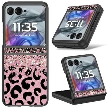Imagem de Capa fina para Moto Razr 2024/2025 com estampa de leopardo com glitter rosa, capa dura de policarbonato à prova de choque, sem fio, capa de celular feminina e feminina para Motorola Razr 50/Razr 60