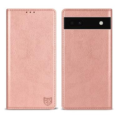 Imagem de ZZXX Capa carteira para Google Pixel 6a com [bloqueio de RFID] Suporte para cartão de couro magnético forte dobrável capa protetora para celular Google Pixel 6a (ouro rosa - 15,5 cm)
