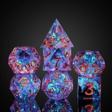 Imagem de CRITALLIC 7-Die Sharp Edges Dice Mirror DND Dice with Glitter Inclusions, Polyhedral Dice for D&D Dungeons and Dragons Tabletop RPG Game