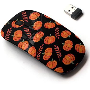 Imagem de Mouse sem fio 2,4 G com design de padrão fofo para todos os laptops e desktops com nano receptor - abóboras laranja aquarela