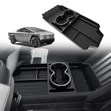 Imagem de BestEvMod Bandeja organizadora de console central inferior frontal compatível com Tesla Cybertruck 2025 2024, acessórios internos de garrafa de 946 ml, material ABS com acabamento de PVC para console