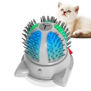 Imagem de Escova de massagem de canto para gatos com luz LED colorida, arranhador automático de rosto de gato, escova de massagem de canto de parede para gatos em ambientes internos