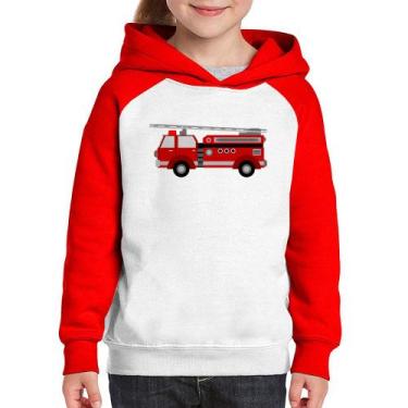 Imagem de Moletom Infantil Caminhão de Bombeiro - Foca na Moda, Branco, Vermelho