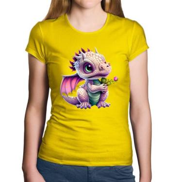 Imagem de Baby Look Algodão Dragão Bebê - Foca na Moda, Amarelo, M