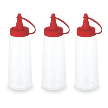 Imagem de 3 Bisnagas Plastica Transparente Plasvale 400ml, Vermelho