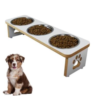 Imagem de Comedouro Pet Cachorro Elevado Triplo MDF Linha Basic - Branco - Mader