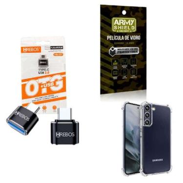 Imagem de Kit Adaptador USB para Tipo C + Capinha Samsung S22 Plus + Película 3D