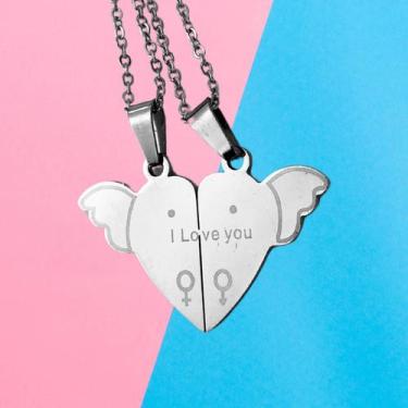 Imagem de Colar Corrente Duplo Coração 2 Metade Pingente Amizade Casal - EEA SEM