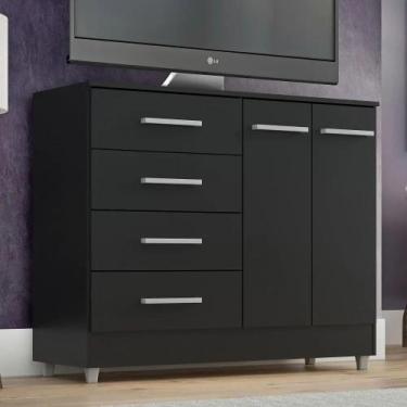 Imagem de Comoda gizele 4 gavetas 2 portas onix - QUARTA DIVISÃO