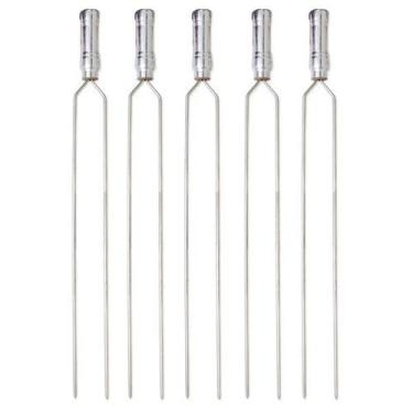 Imagem de Kit 05 Pçs Espeto Churrasco Aço Inox Duplo  75 Cm Cabo Madeira Revesti