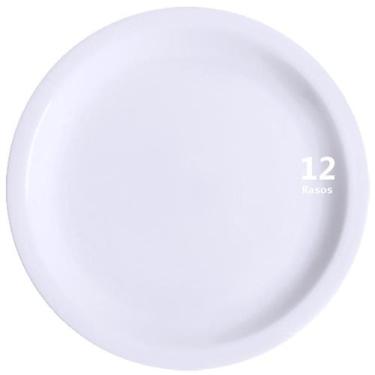 Imagem de Jogo 12 Pratos Rasos Protel Restaurante Porcelana Branca Schmidt 26cm 