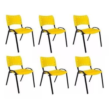 Imagem de Kit Com 6 Cadeiras Iso Para Escola Escritório Comércio Amarela Base Pr
