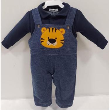 Imagem de Macacão Longo Bebê Menino Bordado Finta Jardineira Luxo 7296 - Zafielo