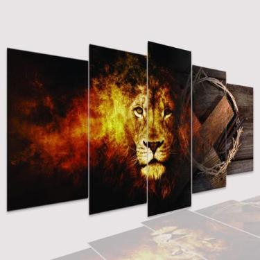 Imagem de Quadros Decorativos mosaico Leão Coroa de Fogo   Cruz - x4adesivos