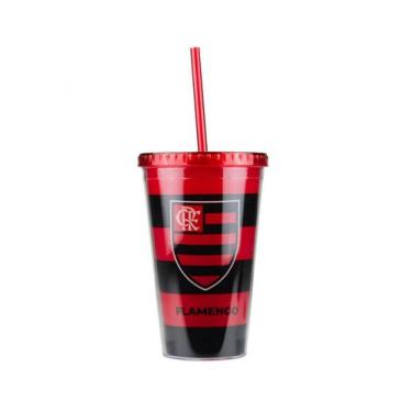 Imagem de Copo Plástico Canudo 450ml Flamengo - mileno