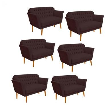 Imagem de Kit 06 Namoradeira  Decorativa  Ster com Capitone Pés Palito em Madeir