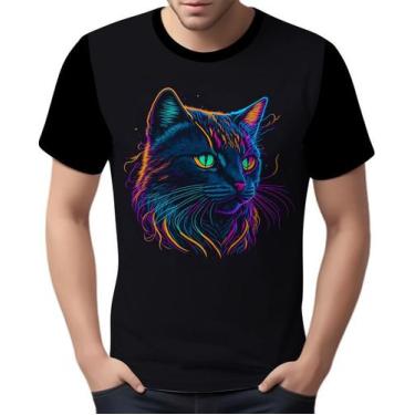 Imagem de Camisa Camiseta Estampada T-shirt Face Gato Neon Felino 4 - Enjoy Shop