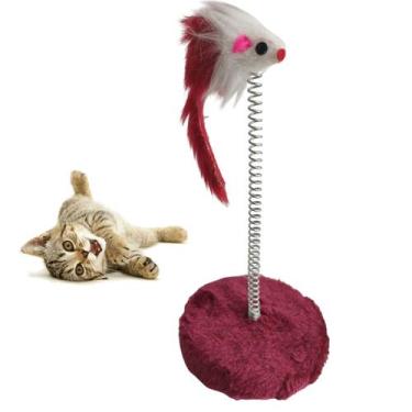 Imagem de Arranhador Gato Pet Ratinho Guizo Mola Brinquedo Interativo Animal de 
