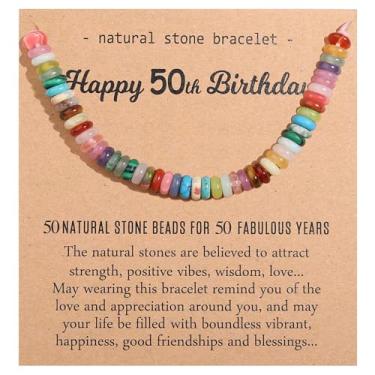 Imagem de Pulseira de aniversário de amizade com contas coloridas, corda tecida de pedra natural, melhor presente para filha, mãe, avó, amiga, joia de pulso elástica delicada, Large, Liga metálica, Sem Pedra