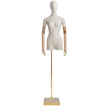 Imagem de Multiuso Manequim de clavícula Manequim de meio corpo Manequim de corpo de costura ajustável feminino com suporte de metal Superfície de pano para roupas Janela