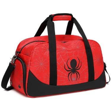 Imagem de OctSky Bolsa esportiva de viagem para academia, para homens, meninos, com compartimento para sapatos e bolso molhado, bolsa para festa do pijama ou crianças, Aranha vermelha