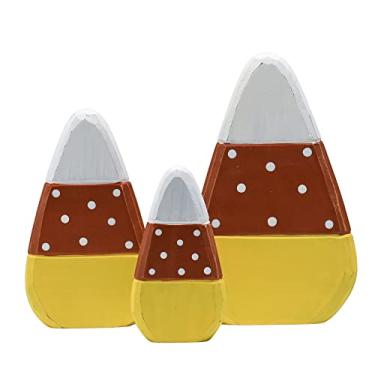 Imagem de Ornativity Candy Corn Home Decorations - Rustic Autumn Wooden Painted Centerpiece Fall Shelf Sitters Farmhouse Mantel Shelves and Tabletop Candycorn Ornament Decor - Set of 3 Pieces