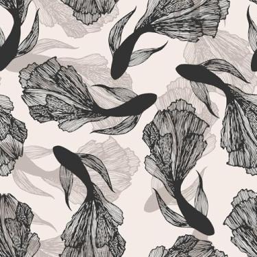 Imagem de VaryFloral Papel de parede abstrato peixe dourado preto bege papel de parede descasque e cole 45 cm x 398 cm papel de parede autoadesivo japonês mundo subaquático para sala de estar papel de contato