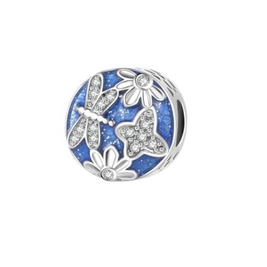 Imagem de MiiFort Berloque floral cintilante com contas de libélula serve para pulseiras Pandora Charms Moments, One Size, Cobre, Sem Pedra Preciosa