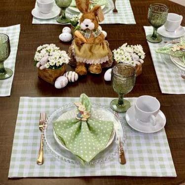 Imagem de Kit 6 Jogos Americanos com 6 Guardanapos e 6 Pg Páscoa Colorido Póa (XADREZ VERDE ERVA DOCE - GUARDANAPOS POÁ VERDE ERVA DOCE - COELHO TRADICIONAL)