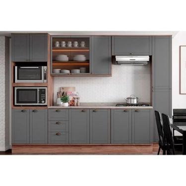 Imagem de Kit Cozinha Modulada 7 Peças Bella 2 Aéreos + 2 Balcões+ 1 Paneleiro + 1 Torre Quente + 1 Complemento C7p198 Nogal Cinza