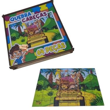 Imagem de Brinquedo Pedagógico Em Madeira Estojo Quebra Cabeças Infantil 64 Peças (Estojo Safari 64 Pç)