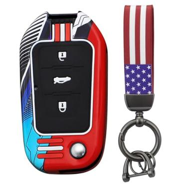 Imagem de HIBEYO Capa dobrável de 3 botões compatível com Roewe MG5 MG7 MG GT GS 350 360 750 W5 acessórios modernos de metal pintado com chaveiros da bandeira americana-C chaveiro vermelho