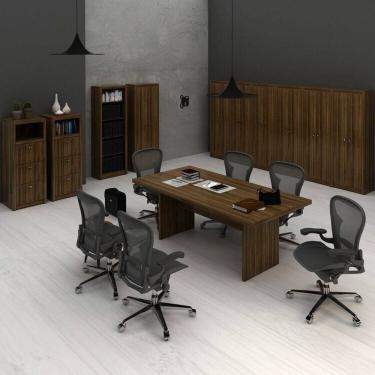 Imagem de Conjunto 1 Mesa de Reunião 7 Armários com Portas 1 Estante e 2 Gaveteiros Nogal