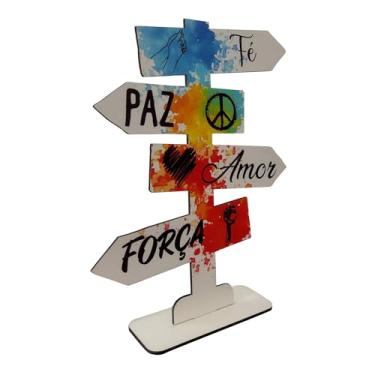 Imagem de Seta Decorativa Mensageira em Mdf 3mm com Estampa - Fé, Paz, Amor, Força Cor:COLORIDO;Tamanho:19,5X25 CM