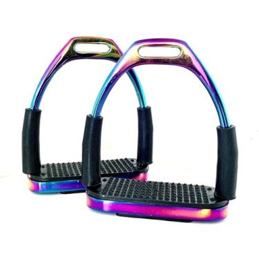Imagem de Estribos de segurança Extreme Rainbow Gloss Fillis Flexi – Estribos de equitação de aço inoxidável com degraus antiderrapantes (10 cm e 12 cm) (12 cm)