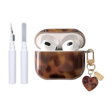 Imagem de inewateri Capa compatível com AirPods 4 com kit de limpeza, fofo, marrom, leopardo, âmbar legal, tartaruga, estética, à prova de choque, capa de chaveiro para meninas e mulheres para AirPods 4ª (2024