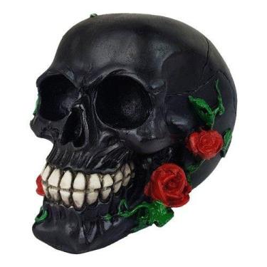 Imagem de Caveira Com Rosa No Rosto Roseira Crânio Black Skull - NoBrand